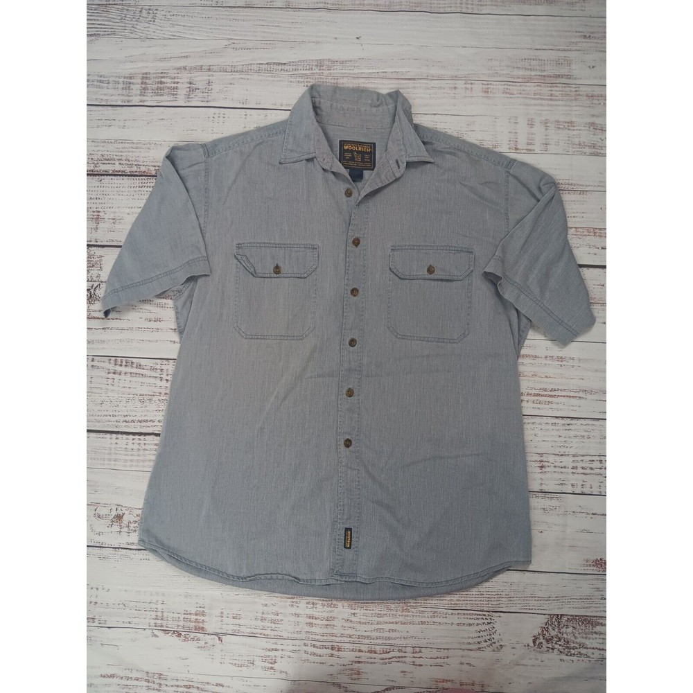 Woolrich Est. 1830 Shirt Men's Large Short Sleeve Button Down Colonial Blue